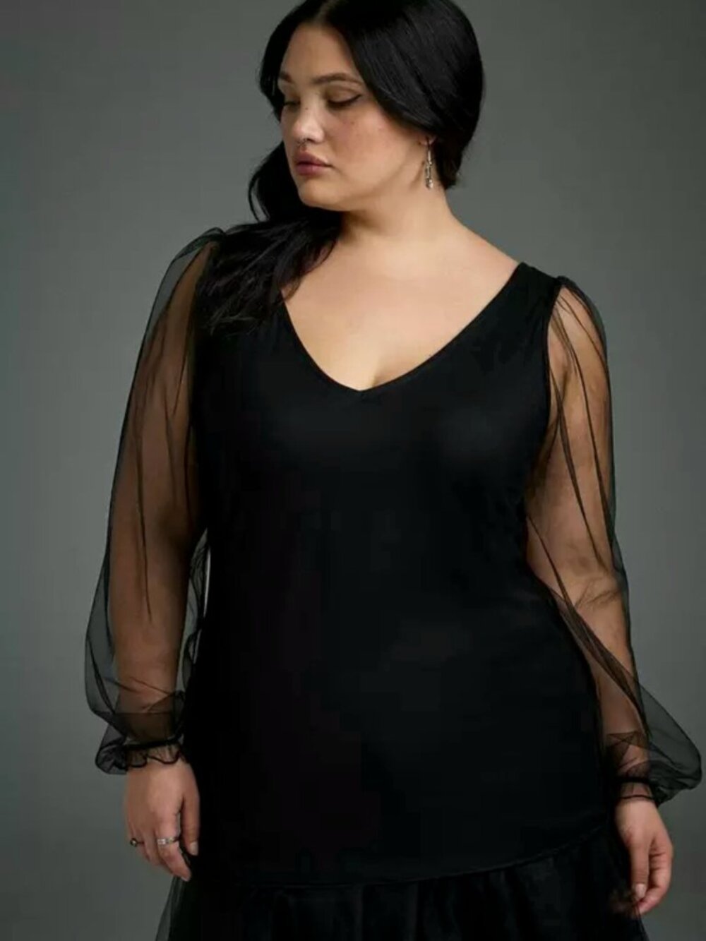 NWT Torrid Nightfall Ethereal Balloon Sleeve Black Mesh Top, Size 1X - Picture 3 of 6